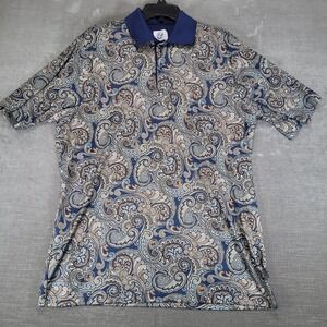 Kilburne‎ Finch Mens Large Blue Paisley Short Sleeve Performance Polo Shirt L